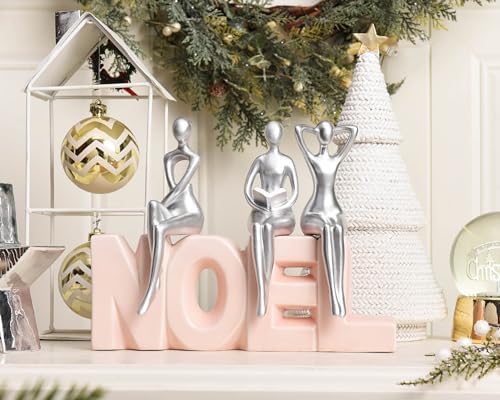 Quoowiit 3-Piece Thinker Statue Silver Sculpture Desk Decor