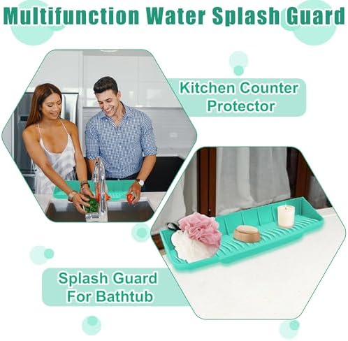 165 Inch Silicone Bathtub Splash Guard with 6 Suction Cups