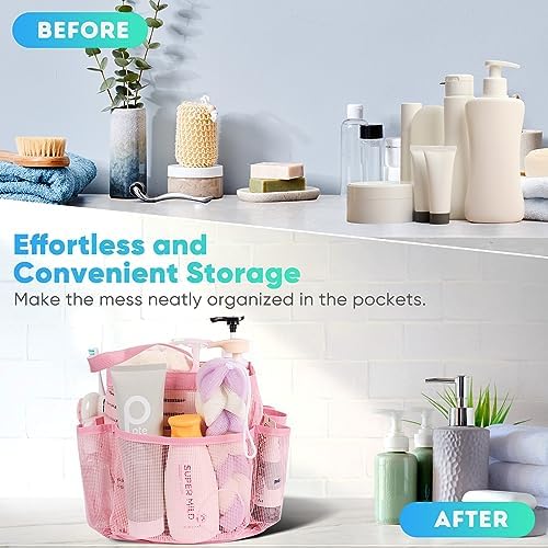 EUDELE Portable Shower Caddy with 8-Pocket Large Capacity - Pink