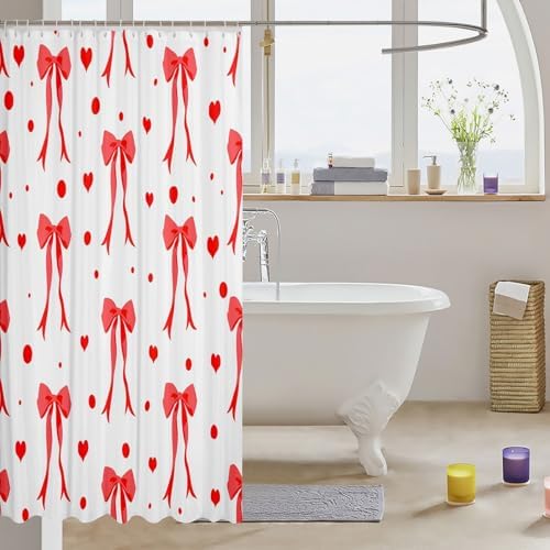 Feelyou Coquette Bows Shower Curtain Set 72x72 Red 1