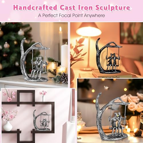 Romantic Couple Statue with Silver Finish Iron Sculpture Pink Love Keepsake Gift Set