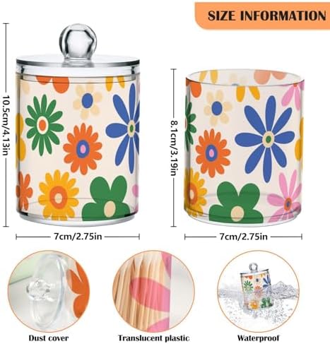 Fustylead 2 Pack Colorful Daisy Flower Dispensers for Cotton Swabs and More
