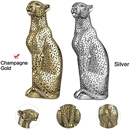 Cheetah Statue Home Decor Resin Sitting Figurine Champagne Gold