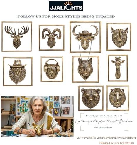 JJALIGHTS 5Pcs Resin Animal Heads Wall Decor with Frame