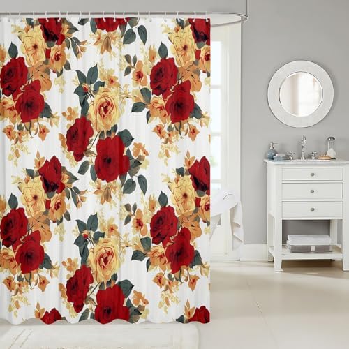 Feelyou Red Rose Floral Flower Shower Curtain Set