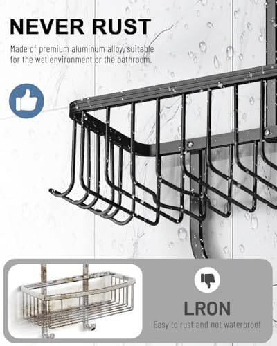 MSAICOE Shower Caddy with 6 Hooks and 3 Baskets - Aluminum Never Rust Black