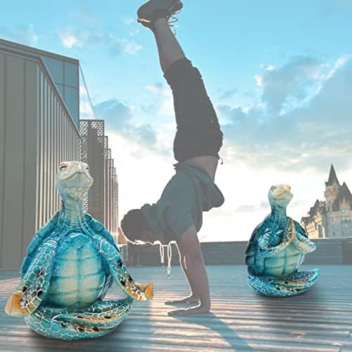 2Pcs Sea Turtle Meditation Yoga Statues - Resin Desk Decor