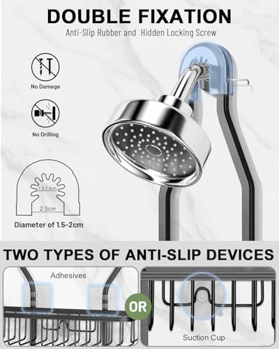 MSAICOE Shower Caddy with 6 Hooks and 3 Baskets - Aluminum Never Rust Black