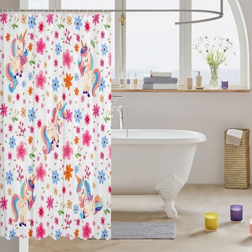 Erosebridal Kids Unicorn Waterproof Shower Curtain