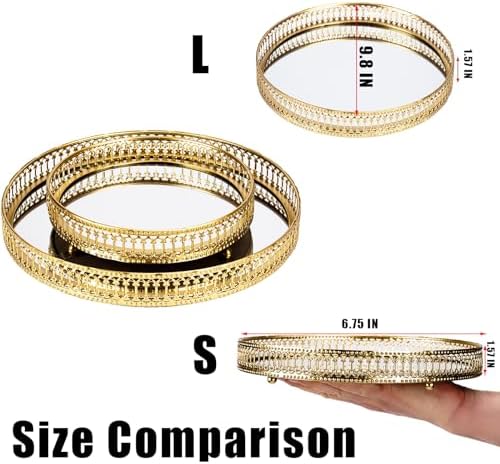 Gold Mirrored Vanity Tray for Bathroom Counter and Home Decor