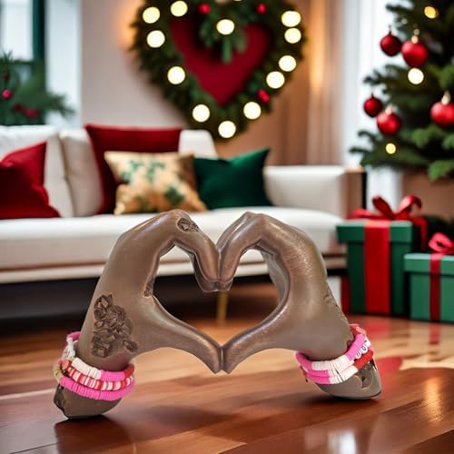 Heart-Shaped Hands Sculpture with Bracelets Brown Resin Love Statue for Home Decor