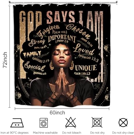 Kalmico African American Shower Curtain Set - Black Bible Quotes Motivational
