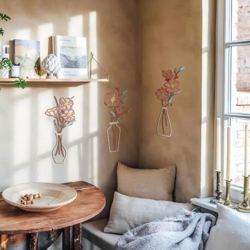 Primst 3 Pcs Metal Flower Wall Art - Rustic Boho Decor