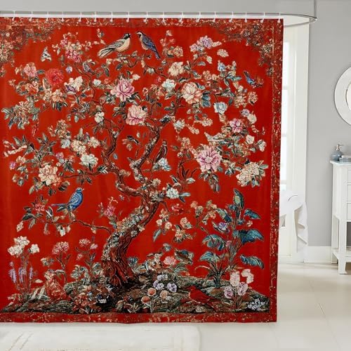 Feelyou Bird Floral Shower Curtain Set 72x72 Waterproof