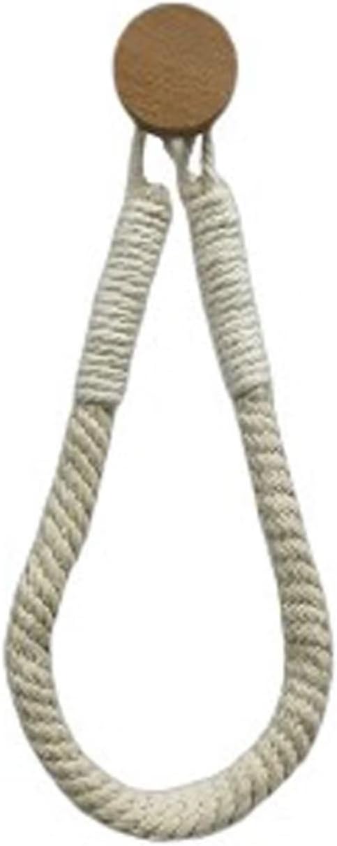 Cotton Rope Towel Holder Wall Mounted Retro Design with Wooden Hook