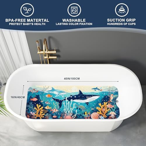XIYUNTE Kids Bath Mat - 40x16 Non Slip with Suction Cups and Drain Holes