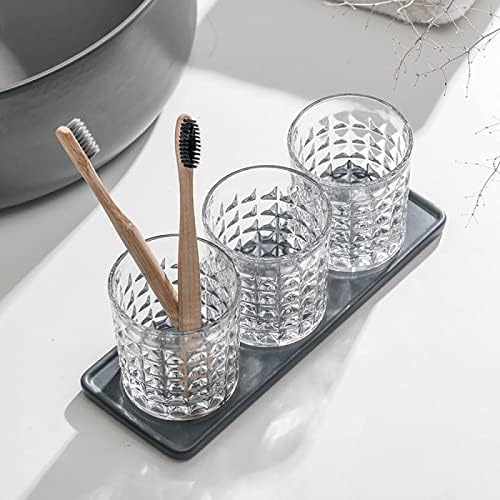 Gaolinci 2 Pcs Diamond Embossed Clear Glass Mouthwash Cups