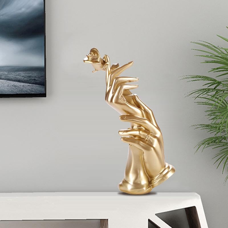 Gold Hand Statue with Roses - Love Decor Statue for Home and Office