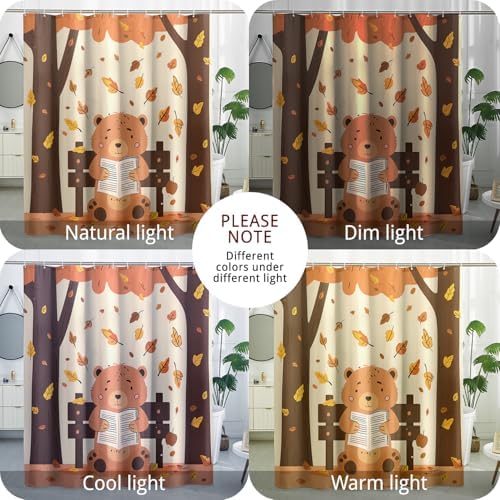 Fall Cute Kid Shower Curtain Set 72 Inch Beige