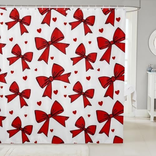 Feelyou Red Bow Shower Curtain Set 72x72 Cute Women