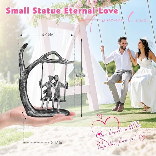 Romantic Couple Statue with Silver Finish Iron Sculpture Pink Love Keepsake Gift Set