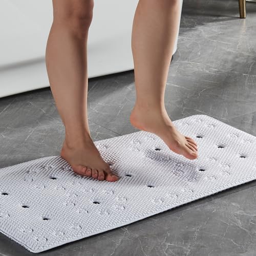 Webos Bathtub Mat Non Slip - Soft Foam Safety Mat with Suction Cups and Drain Holes for Elderly Kids and Home Use White