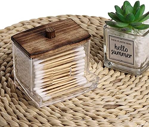 Tbestmax 7 OZ Cotton Swab Holder with Brown Wood Lid
