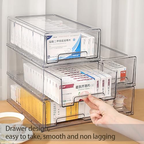 2 Pack Clear Medicine Storage Drawer with Pull Handle