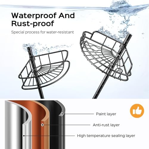 HAMITOR Corner Shower Caddy Tension Pole - 4-Tier Adjustable Rust-Resistant Organizer