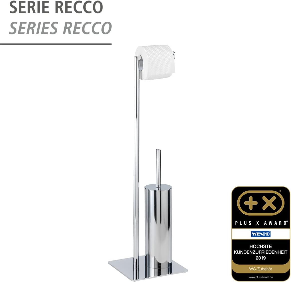 WENKO Free Standing Toilet Brush Holder Steel Silver 20x20x715cm