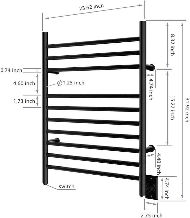 HEATGENE Matte Black Wall-Mounted Towel Warmer