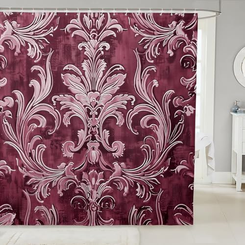 Jejeloiu Red Damask Shower Curtain Set