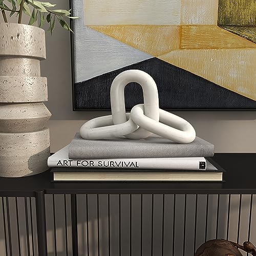 Deco 79 White Marble Chain Sculpture 3 Link Home Decor Statue
