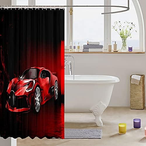 Feelyou Red Race Shower Curtain with 12 Hooks 72x72 Inches