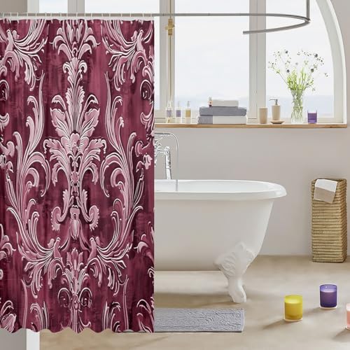 Jejeloiu Red Damask Shower Curtain Set