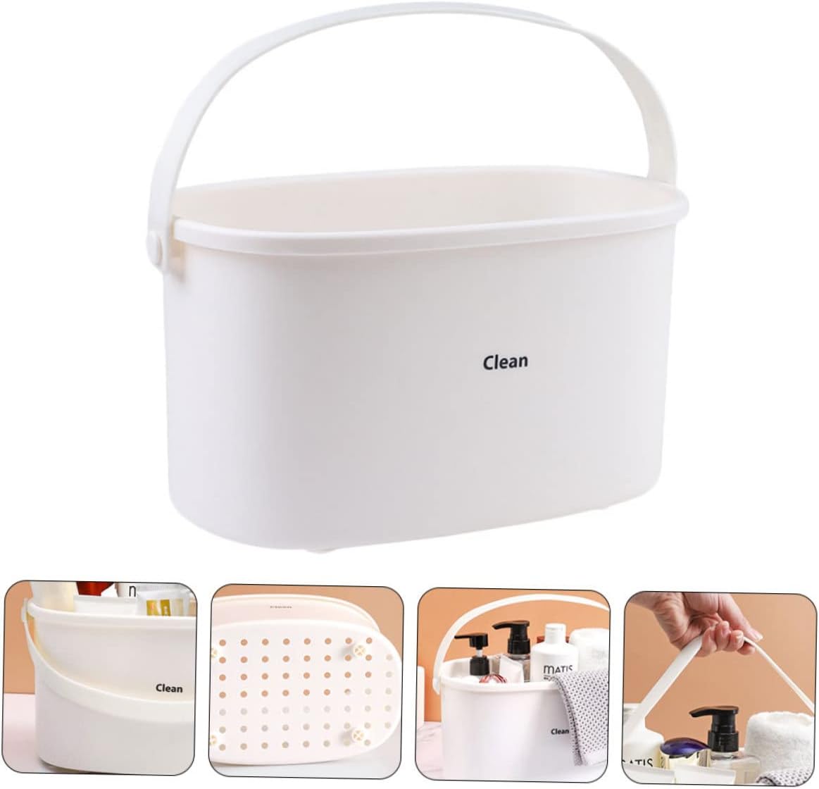 Mobestech 1Pc White Plastic Shower Organizer Basket for Bathroom Kitchen and Food Storage
