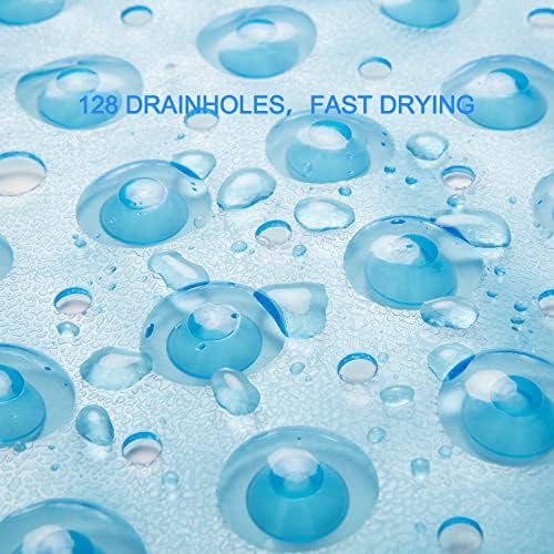 AmazerBath Clear Blue Bath Mat 276 x 15 Inches Non-Slip with Suction Cups