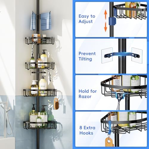 Coonoor Corner Shower Caddy with Tension Pole - 4-Tier Rustproof Organizer