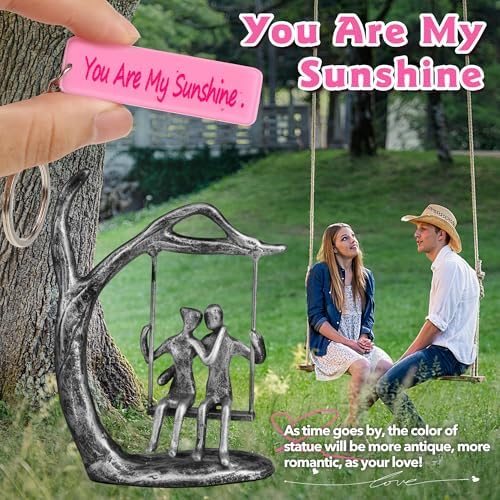 Romantic Couple Statue with Silver Finish Iron Sculpture Pink Love Keepsake Gift Set