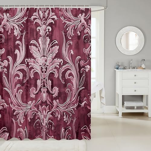 Jejeloiu Red Damask Shower Curtain Set