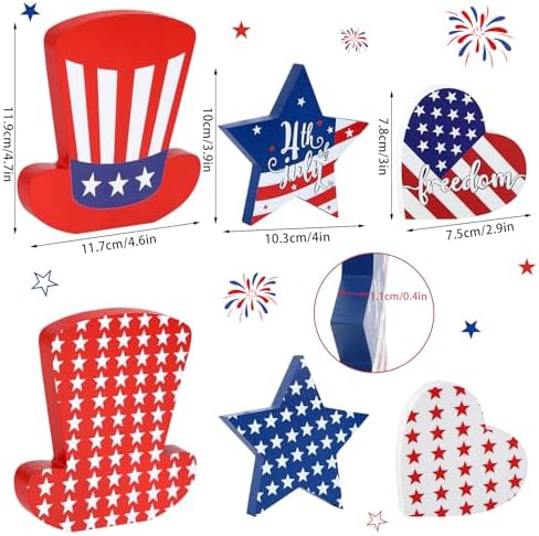 WENMAQIN 4th of July Decor Wooden Star Signs Set 6PCS