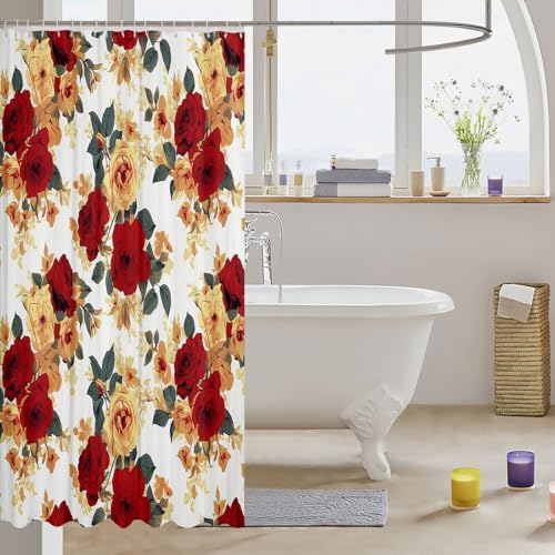 Feelyou Red Rose Floral Flower Shower Curtain Set