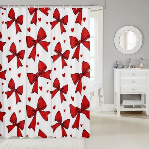 Feelyou Red Bow Shower Curtain Set 72x72 Cute Women