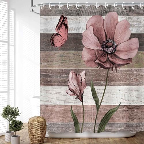 JAWO Teal Floral Shower Curtain Set 72x72 with 12 Hooks