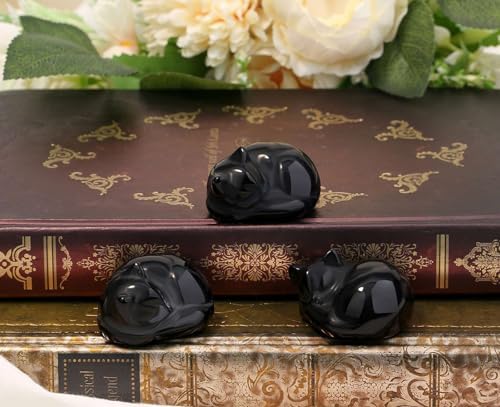 LAIDANLA Black Obsidian Sleeping Cat Statue Decor 1