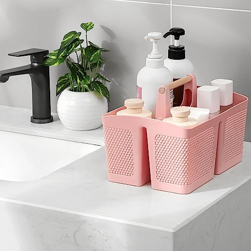 Rejomiik Portable Shower Caddy Basket with Handle Pink