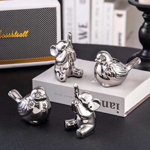 Loving Pair of Small Silver Elephant Statues