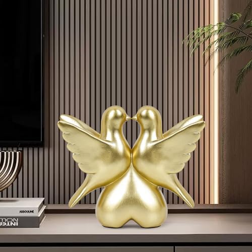 Gold Kissing Doves Figurines Home Decor Statues