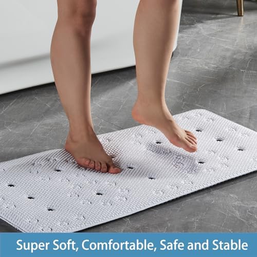 Webos Bathtub Mat Non Slip - Soft Foam Safety Mat with Suction Cups and Drain Holes for Elderly Kids and Home Use White