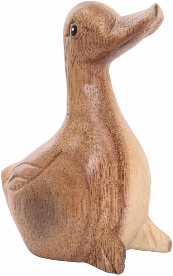 Thai Hand Carved Wooden Duck Statue Rustic Home Decor Accent